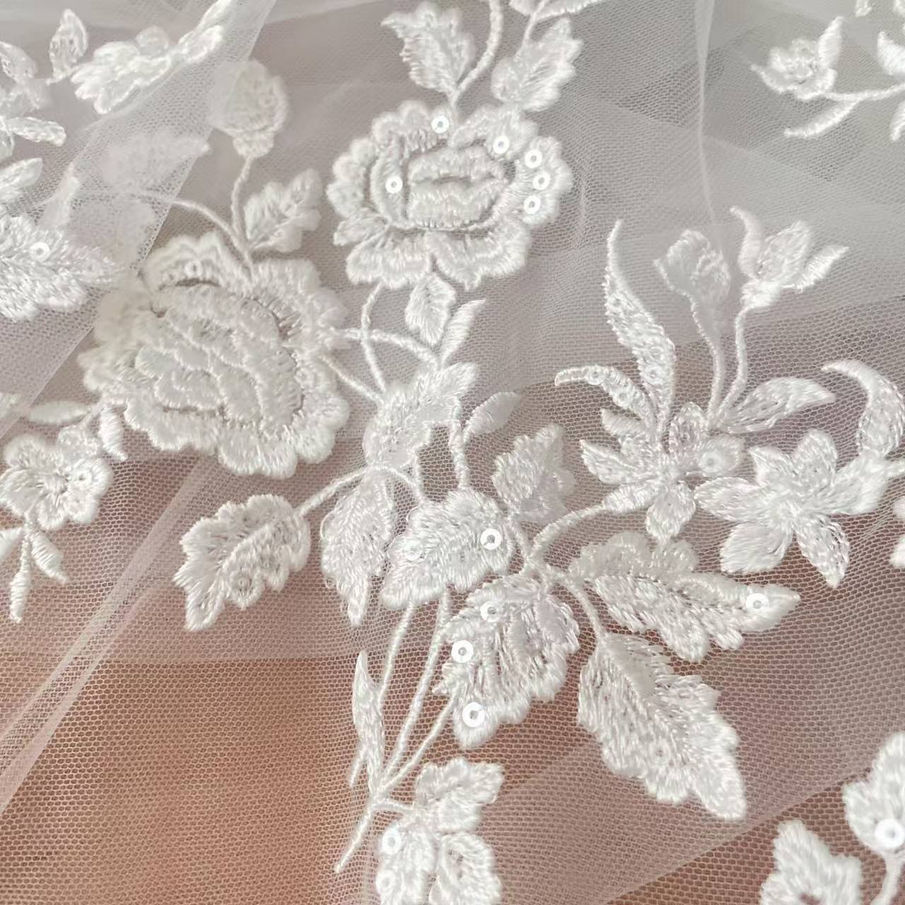 French Embroidered Lace Fabric - Embroidery Flower Pattern ulasan dan harga