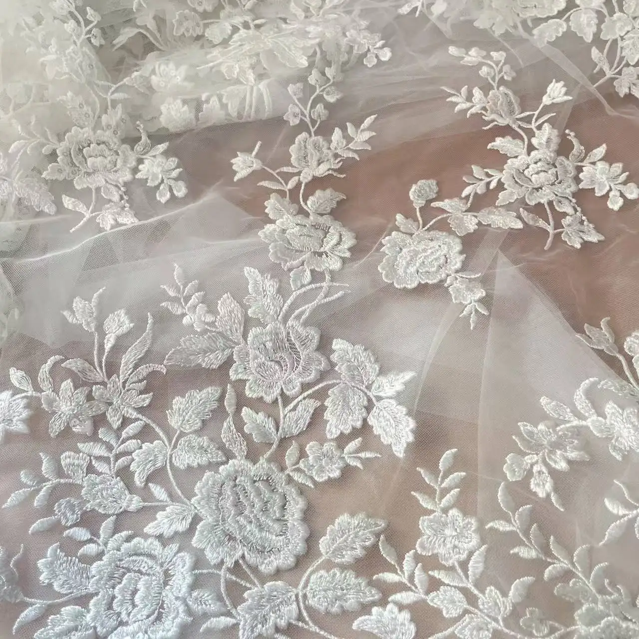 French Embroidered Lace Fabric - Embroidery Flower Pattern ulasan dan harga