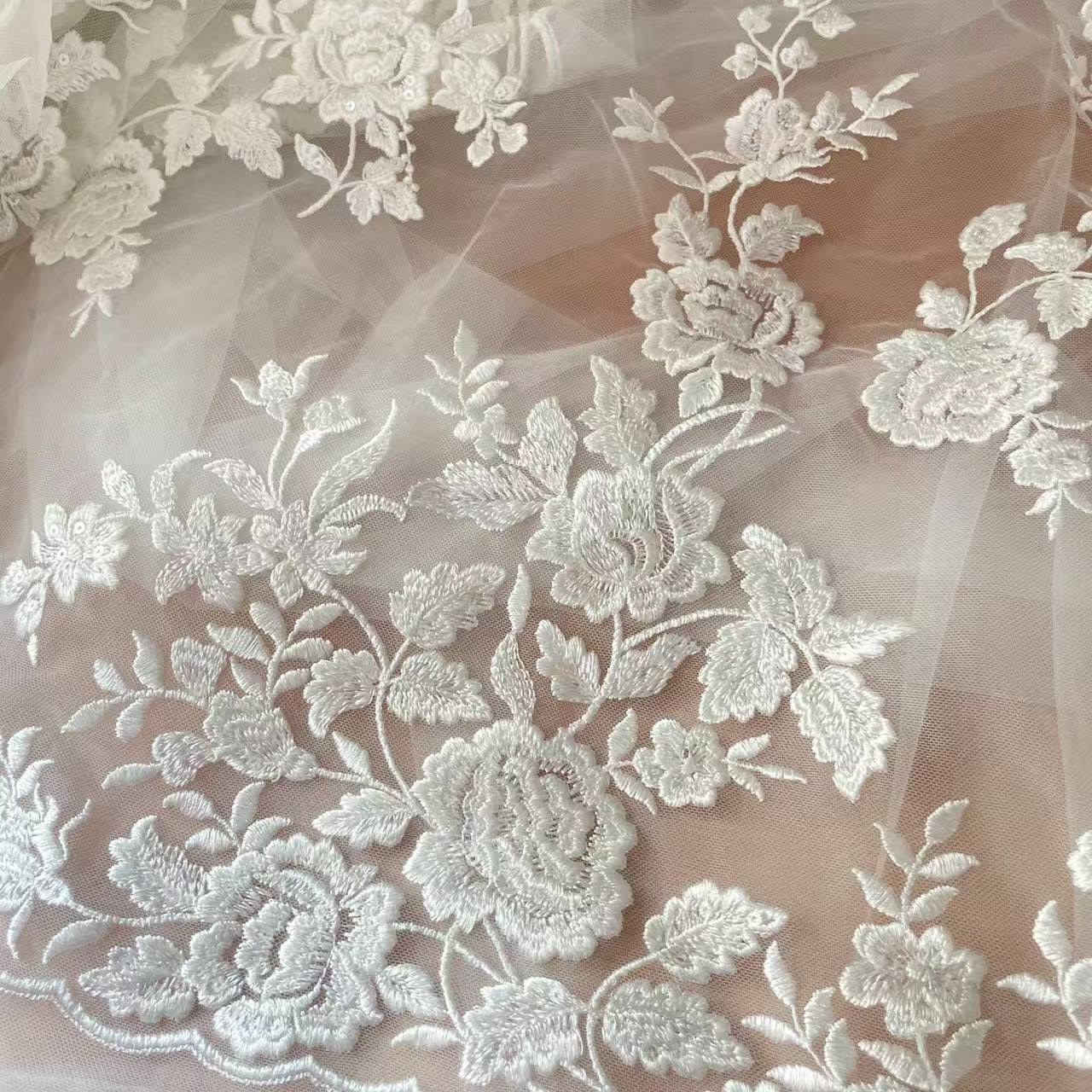 French Embroidered Lace Fabric - Embroidery Flower Pattern ulasan dan harga