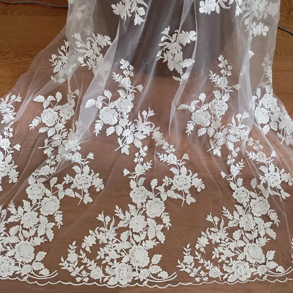French Embroidered Lace Fabric - Embroidery Flower Pattern ulasan dan harga