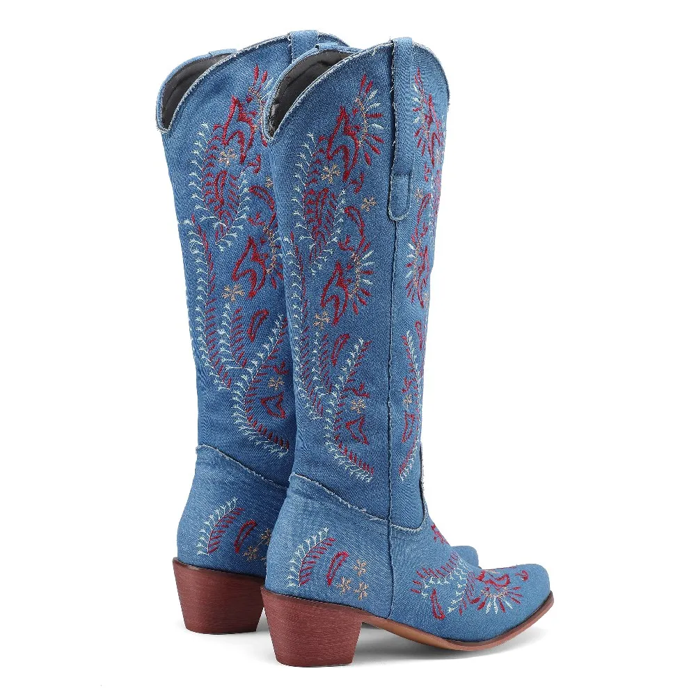 Blue Denim Western Cowgirl Kne - Embroidery On Jeans ulasan dan harga