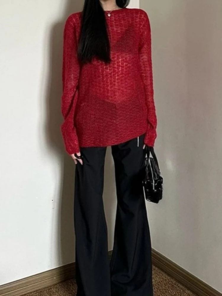 Y2K See-Through Knitted Women' - Embroidery Fashion ulasan dan harga