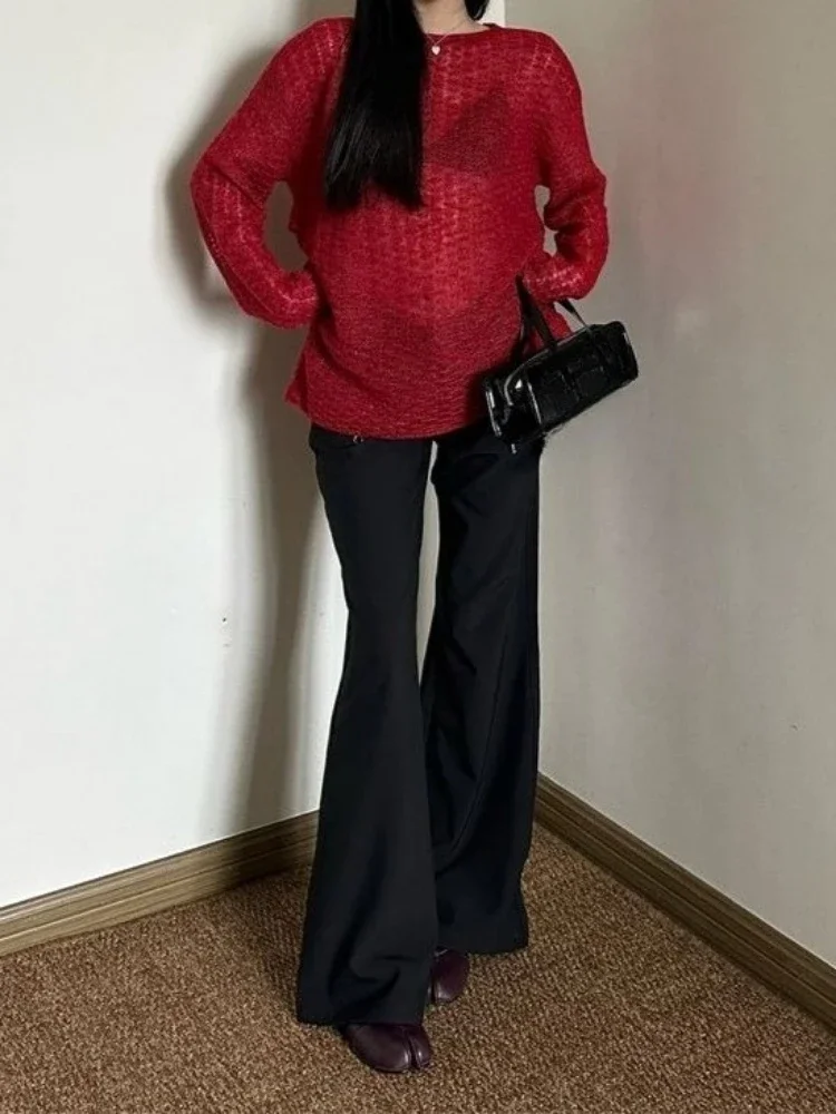 Y2K See-Through Knitted Women' - Embroidery Fashion ulasan dan harga