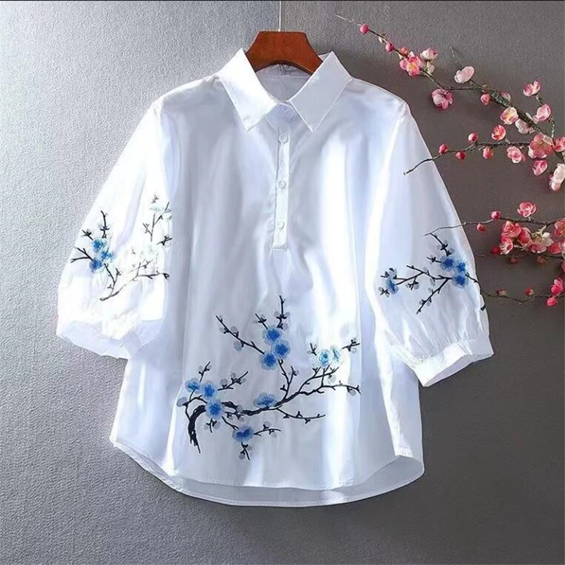 White Embroidered Shirt Women  - Embroidery On Shirt ulasan dan harga