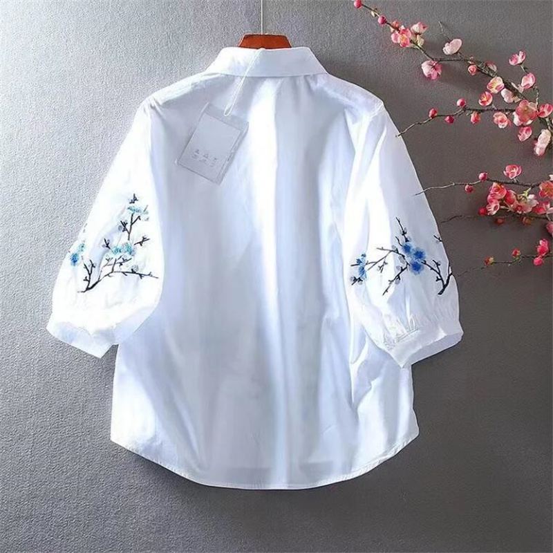 White Embroidered Shirt Women  - Embroidery On Shirt ulasan dan harga