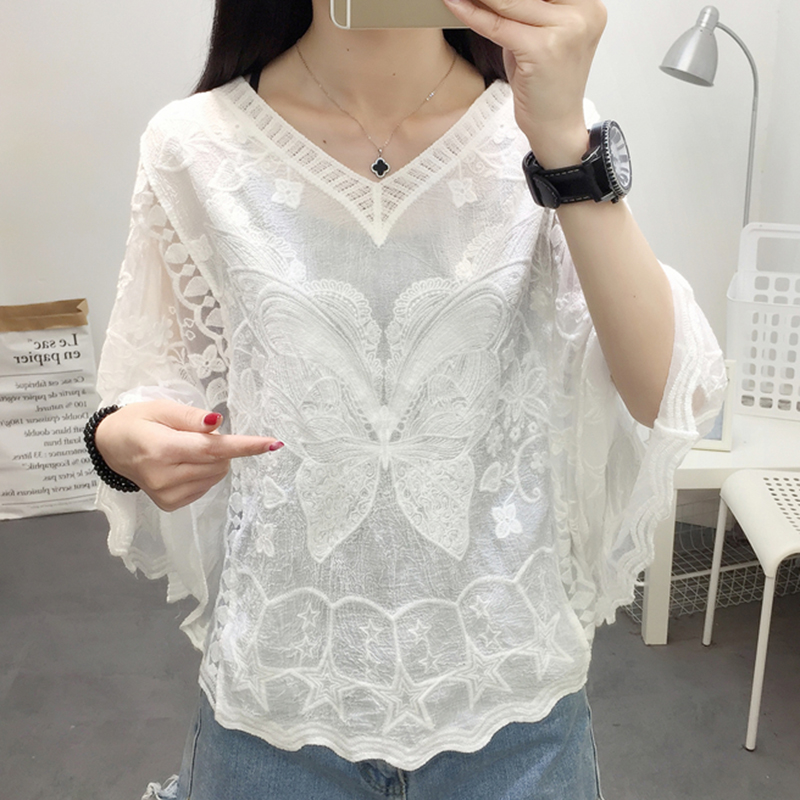 Embroidery Lace White Shirt Wo - Embroidery On Shirt ulasan dan harga